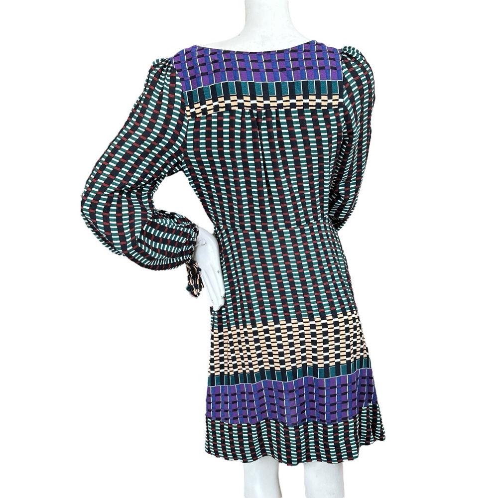 Anthropologie Maeve “Gianna” Geometric Multicolor Retro Faux Wrap Dress 4 Petite - Picture 7 of 9